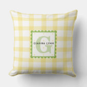 Persoonlijke Gele Gingham Monogram Kinderkamer Kussen (Voorkant)