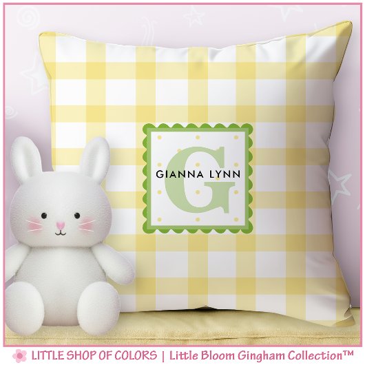 Persoonlijke Gele Gingham Monogram Kinderkamer Kussen
