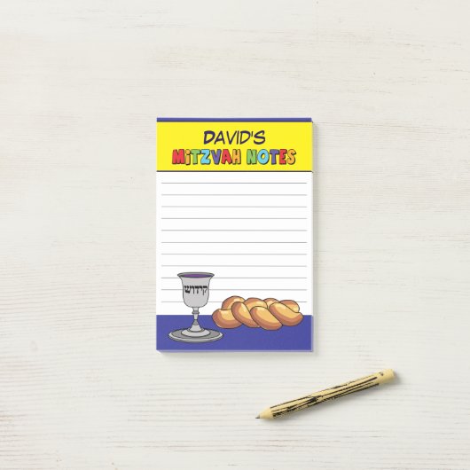 Persoonlijke Gele Kiddish Mitzvah Post-it® Notes (Op bureau)