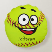 Persoonlijke Gele Softbal grappig gezicht Rond Kussen (Achterkant)