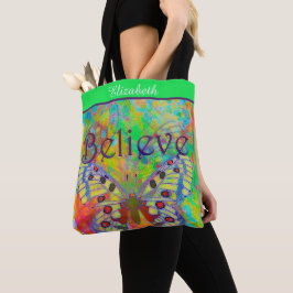 Persoonlijke Geloof kleurrijke vlinder Boodschappe Tote Bag
