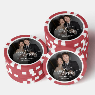 Persoonlijke "Gelukkig Verliefd" favor met foto Poker Chips