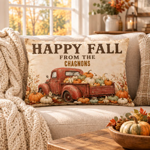Persoonlijke Gelukkige Herfst Vintage Rode Truck F Accent Kussen