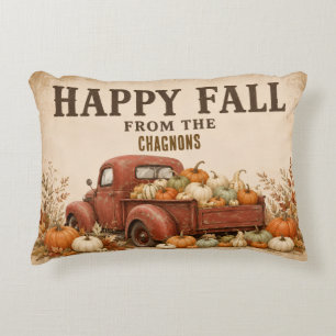 Persoonlijke Gelukkige Herfst Vintage Rode Truck F Accent Kussen