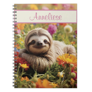 Persoonlijke Gelukkige Luiaard in Bloemen Notitieboek