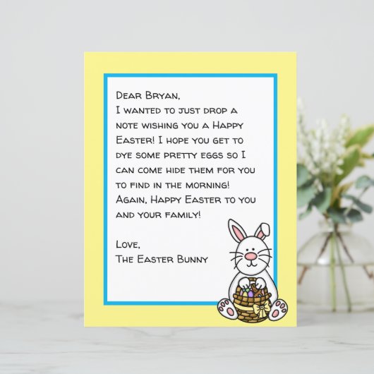 Persoonlijke gelukkige Pasen konijn brief  (Staand voorkant)
