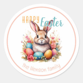 Persoonlijke Gelukkige Pasen Konijn Eieren Familie Ronde Sticker