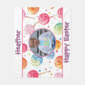 Persoonlijke gelukkige Pasen Lollypop Candy Foto Fleece Deken (Voorkant)