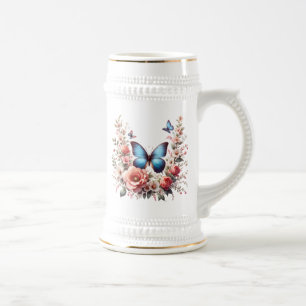 Persoonlijke Gelukkige Verjaardag Vlinder Bloemen- Bierpul