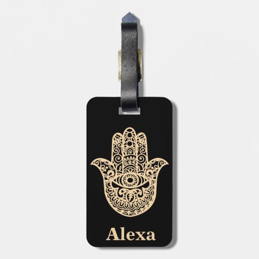 Persoonlijke gelukshamsa hand bagagelabel (Achterkant verticaal)