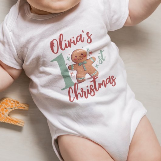 Persoonlijke Gemberkoek Baby's Eerste Kerstmis Romper