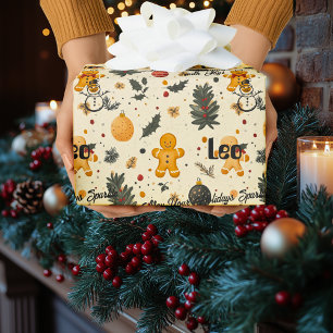 Persoonlijke Gemberkoek & Sneeuwman Kerstpatroon Cadeaupapier
