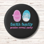 persoonlijke gender-openbaring, gender-openbaring ronde button 3,2 cm<br><div class="desc">gepersonaliseerde seksplek,  genderspiegel,  blauw of roze,  meisje of jongen,  baby shower</div>