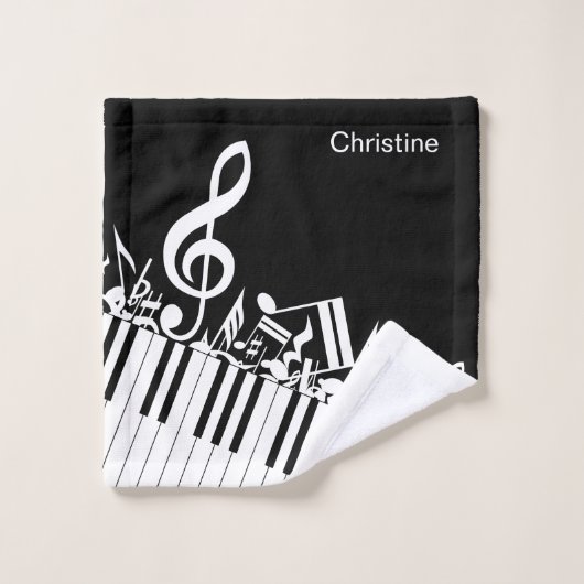 Persoonlijke gepersonaliseerde muzieknoten en pian bad handdoek (Wasdoekje)