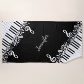 Persoonlijke gepersonaliseerde muzieknoten en pian strandlaken (Voorkant)