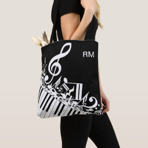 Persoonlijke gepersonaliseerde muzieknoten en pian tote bag