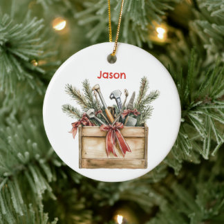 Persoonlijke gereedschapskist van Kerstman Keramisch Ornament