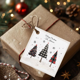 Persoonlijke geruite kerstboom familienaam bedankjes labels