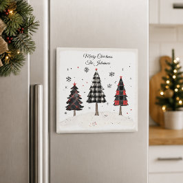 Persoonlijke geruite kerstboom familienaam magneet
