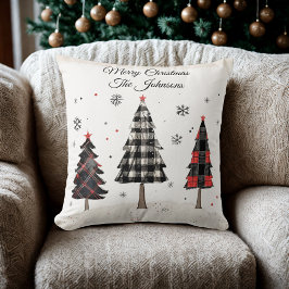 Persoonlijke geruite kerstboomfamilie kussen