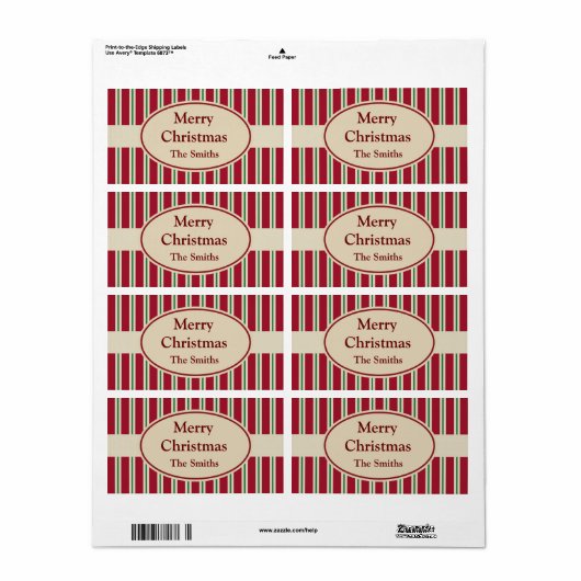 Persoonlijke gestreepte kerstlabels etiket (Full Sheet)