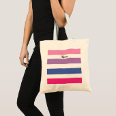 Persoonlijke gestreepte roze paars tote bag (Voorkant (product))