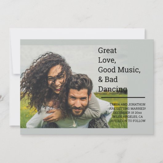 Persoonlijke geweldige liefde, goede muziek en sle save the date (Voorkant)