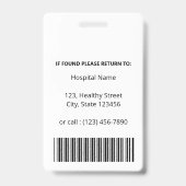 Persoonlijke gewone witte dokter foto identiteit badge (Achterkant)