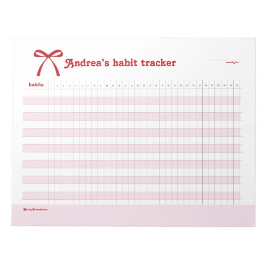 Persoonlijke Gewoonte Tracker Roze Strik  Notitieblok (Voorkant)
