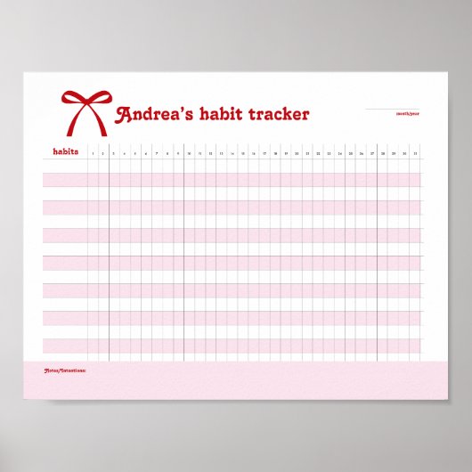 Persoonlijke Gewoonte Tracker Roze Strik  Poster (Voorkant)