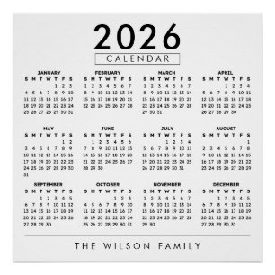 Persoonlijke gezamensnaam muurkalender 2026 perfect poster