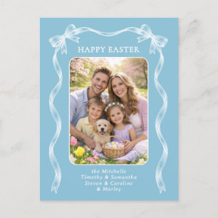 Persoonlijke gezelfgemaakte familiefoto op lichtbl briefkaart