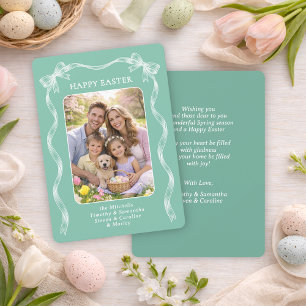 Persoonlijke gezelfgemaakte familiefoto op mintgro feestdagenkaart