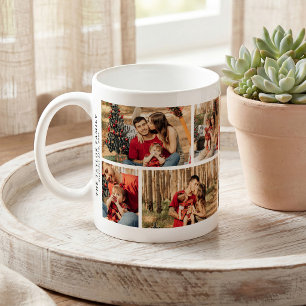 Persoonlijke gezelfgemaakte familiefotocollage met koffiemok