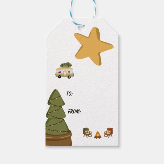 Persoonlijke gezellige Kerstcamper Cadeaulabel (Voorkant)