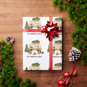 Persoonlijke gezellige kerstcamper cadeaupapier