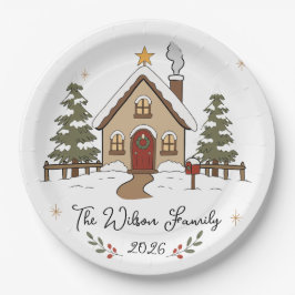 Persoonlijke gezellige kerstcottage papieren bordje