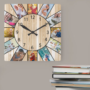 Persoonlijke gezelschap foto collage grenen hout vierkante klok