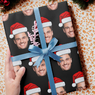 Persoonlijke gezichts foto Kerstman Hoed Kerstmis Cadeaupapier