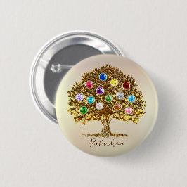 Persoonlijke gezinsboom geboortesteen cadeau voor ronde button 5,7 cm