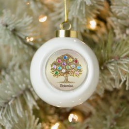Persoonlijke Gezinsboom Geboortesteen Kerst Goud Keramische Bal Ornament