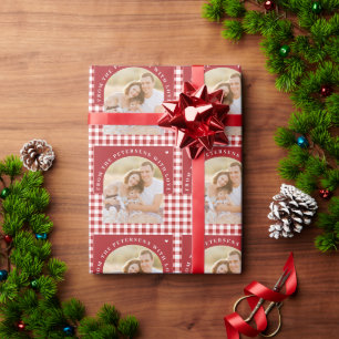Persoonlijke gezinsfoto rode Kerst Cadeaupapier