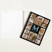 Persoonlijke gezinsfotocollage blauwe monogram planner (Display)