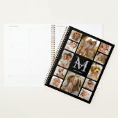 Persoonlijke gezinsfotocollage grijze monogram planner (Display)