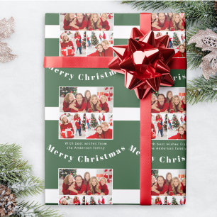 Persoonlijke gezinsfotocollage Prettig Kerstfeest Cadeaupapier