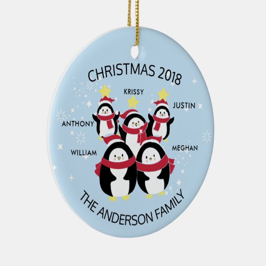 Persoonlijke gezinshereniging van 5 pinguïns kerst keramisch ornament (Rechts)