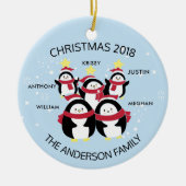 Persoonlijke gezinshereniging van 5 pinguïns kerst keramisch ornament (Voorkant)
