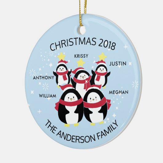 Persoonlijke gezinshereniging van 5 pinguïns kerst keramisch ornament (Links)