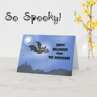 Persoonlijke gezinsnaam Halloween kaart Cute Vleer