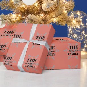 Persoonlijke gezinsplanning Snowflake Red Cadeaupapier